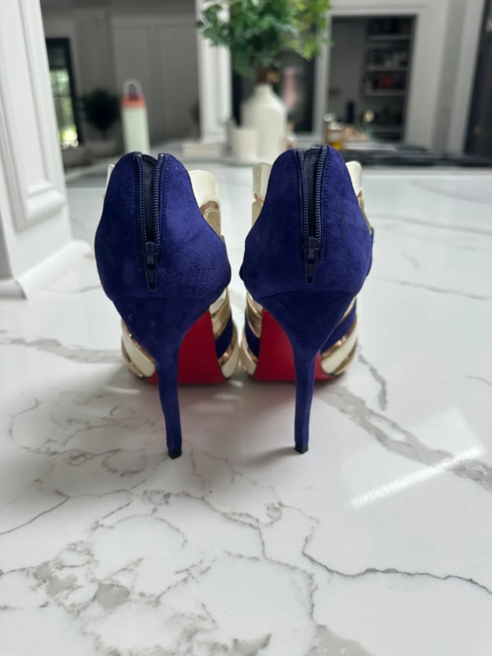 Christian Louboutin Purple/White/Gold Open-Toe Bootie Heel 36 Sz